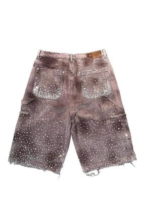 Rhinestone Studded Distressed Denim Shorts