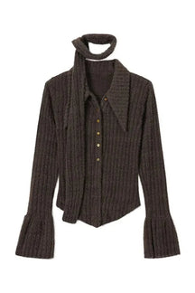 Stylish ribbed knit top with matching scarf.