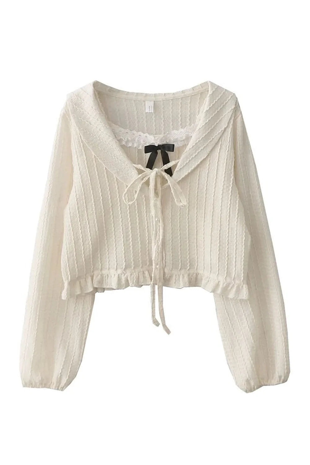 Cute Ribbon Charm Cropped Blouse in Apricot color.