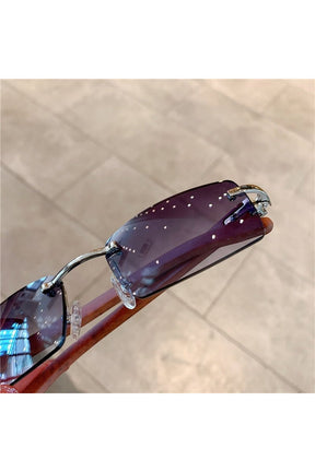 Rimless Wooden Pattern Sunglasses