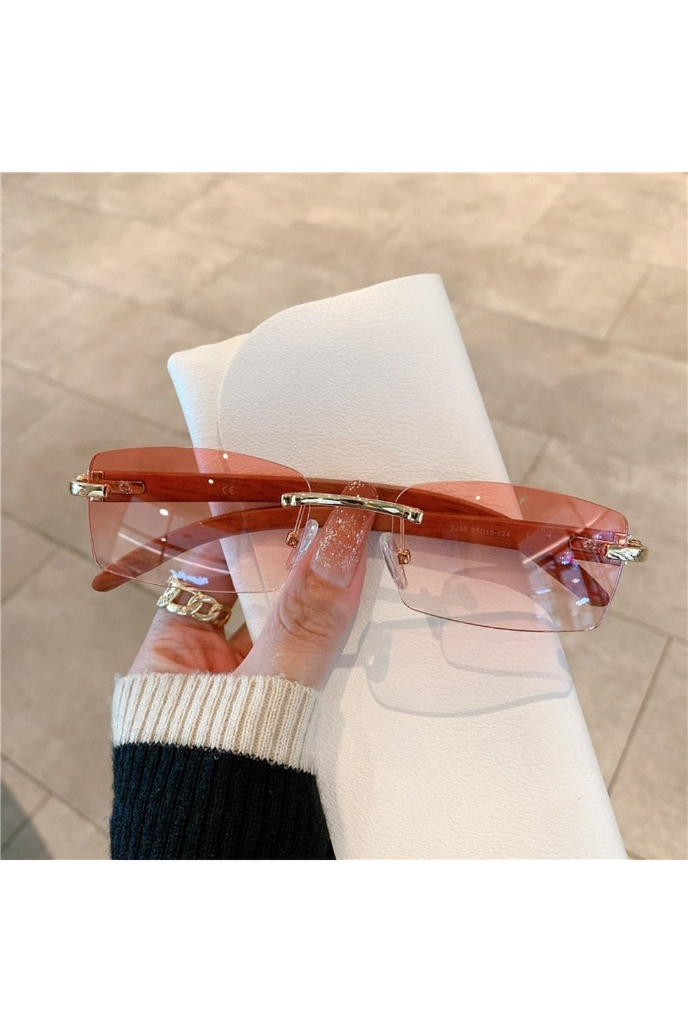 Rimless Wooden Pattern Sunglasses