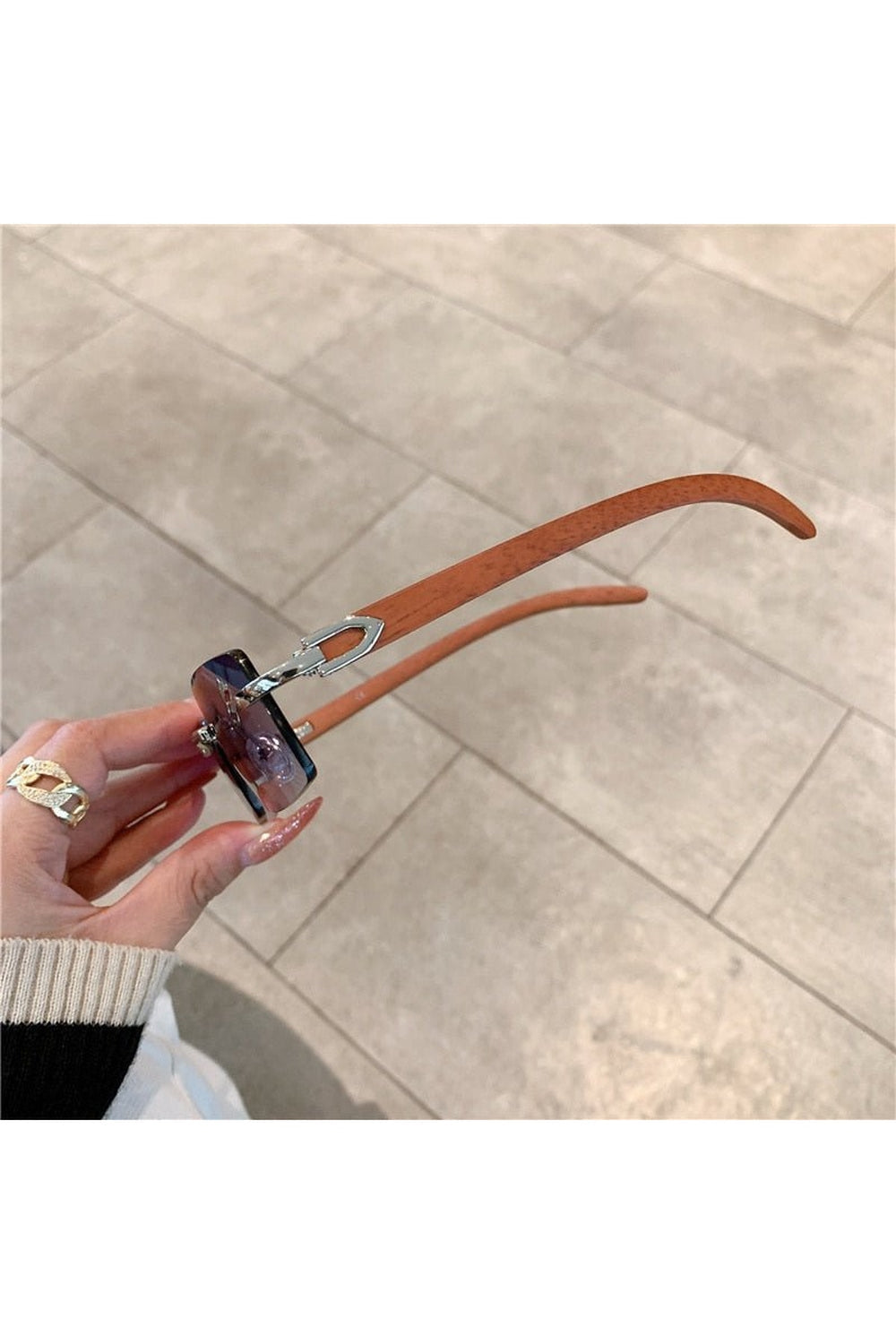 Rimless Wooden Pattern Sunglasses