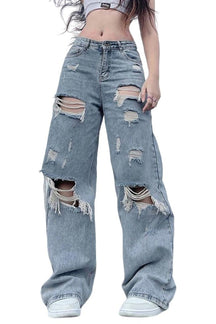 Ripped wide leg cargo pants in colour1, distressed.