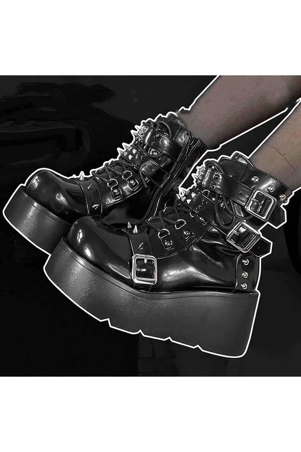 Stylish Black Rivet Platform Punk Boots for edgy looks.