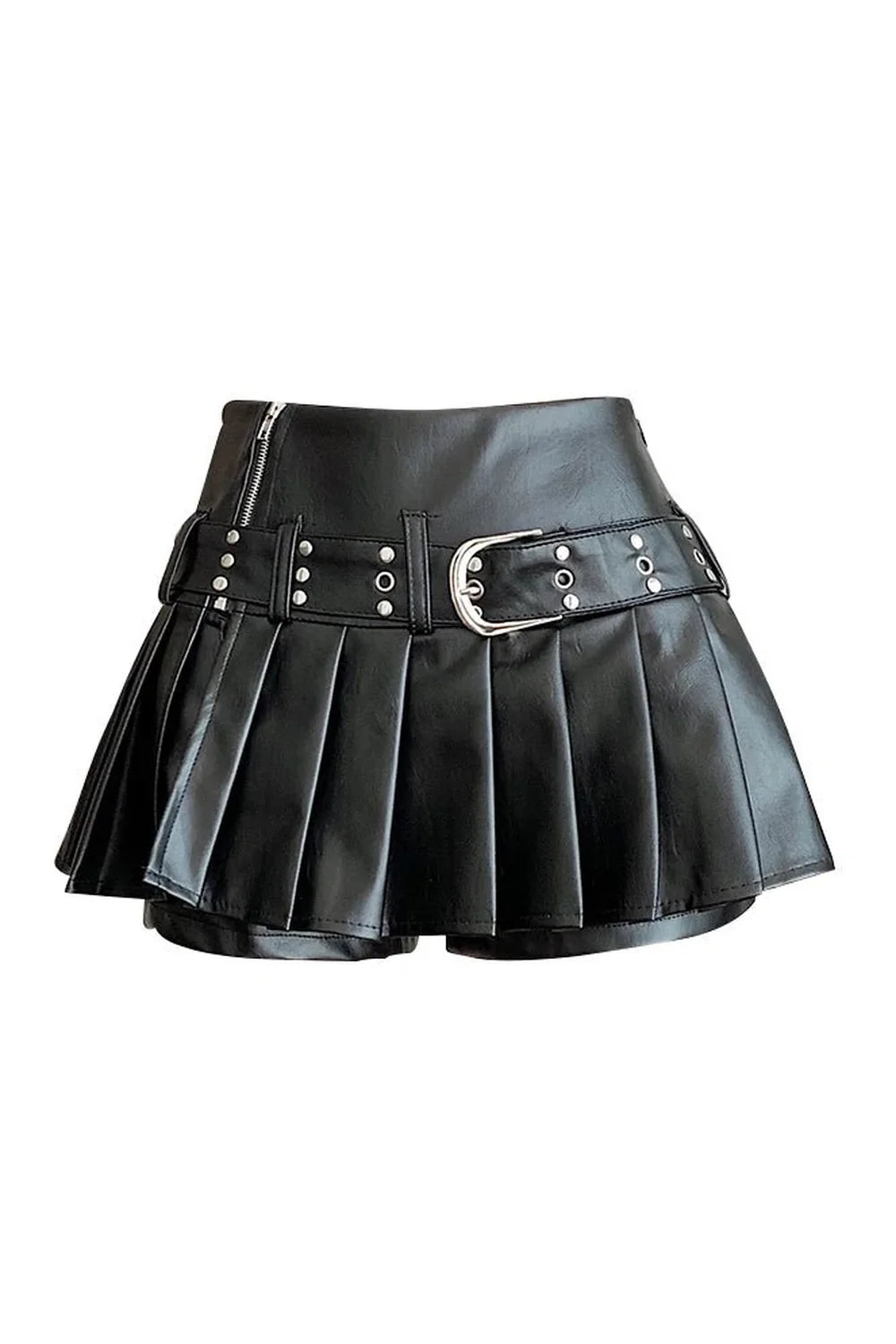 Stylish Riveted Pleather Mini Skirt in Black.