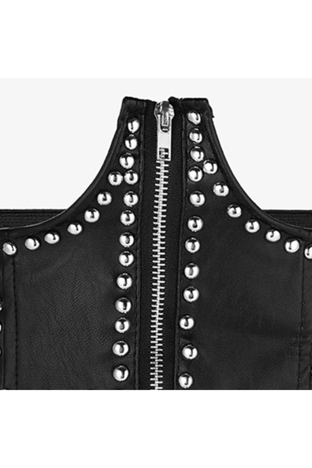 Black Riveted Punk Corset, Default Title, edgy design.