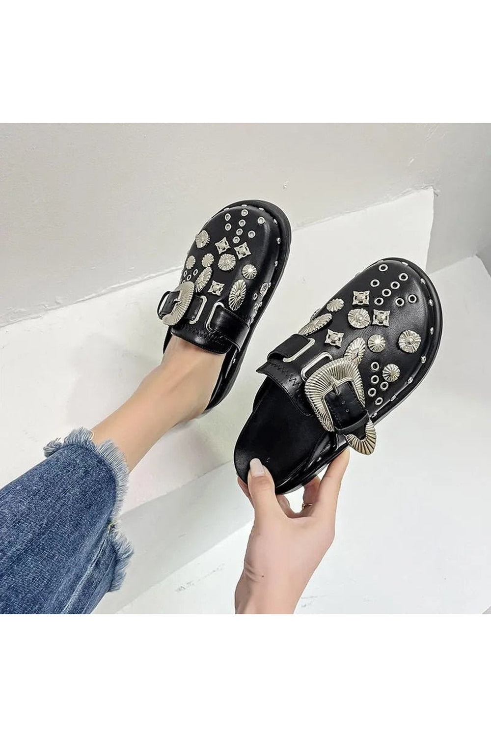 Rivets Platform Slippers