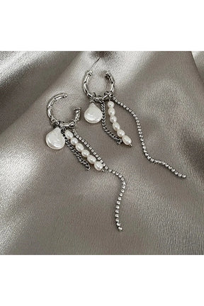 Round Bar Pearl Tassel Earrings