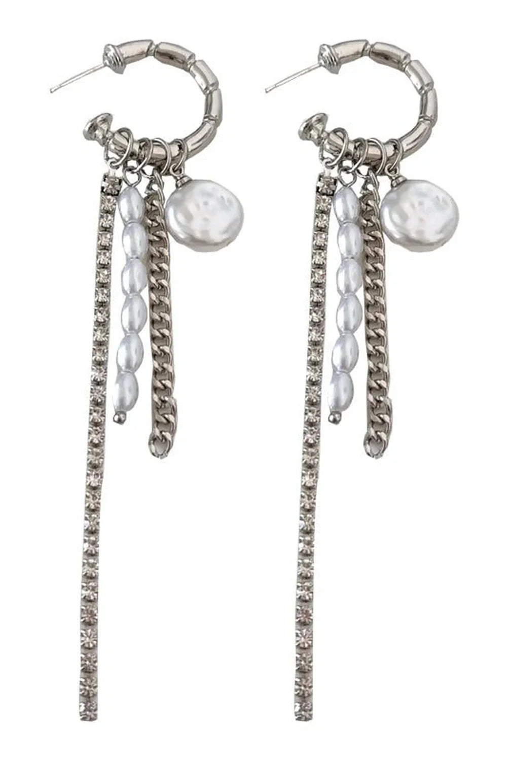 Round Bar Pearl Tassel Earrings