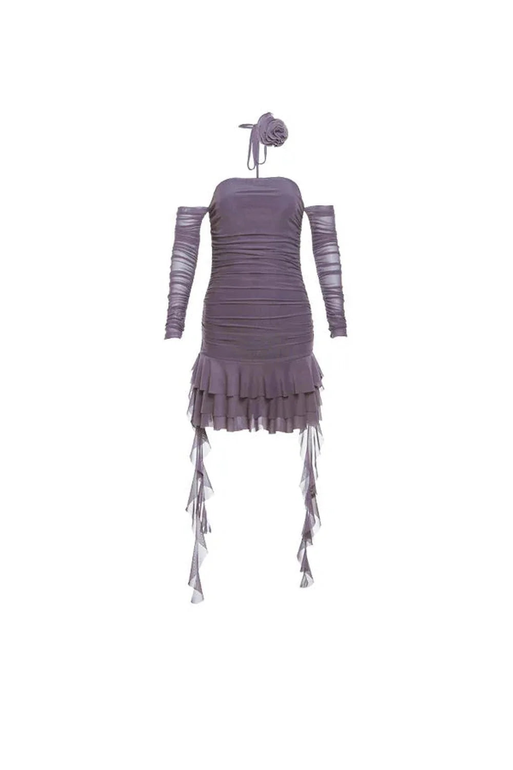 Purple Ruched Off-Shoulder Fairy Dress with elegance.