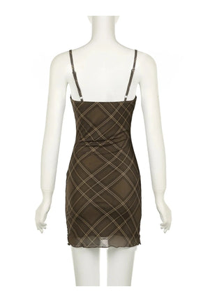 Ruched Plaid Bodycon Slip Dress