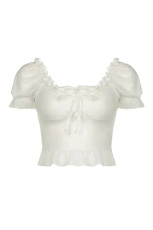 White Ruffle Square Collar Top with elegance.