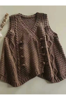 Cozy khaki cable knit vest, rustic style.