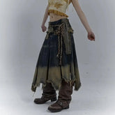 Rustic Shadows Denim Skirt with rope accent.