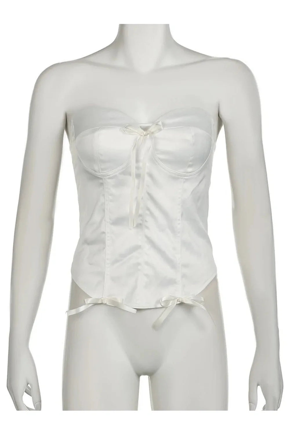 White Satin Lace-Up Bustier - Elegant and alluring.