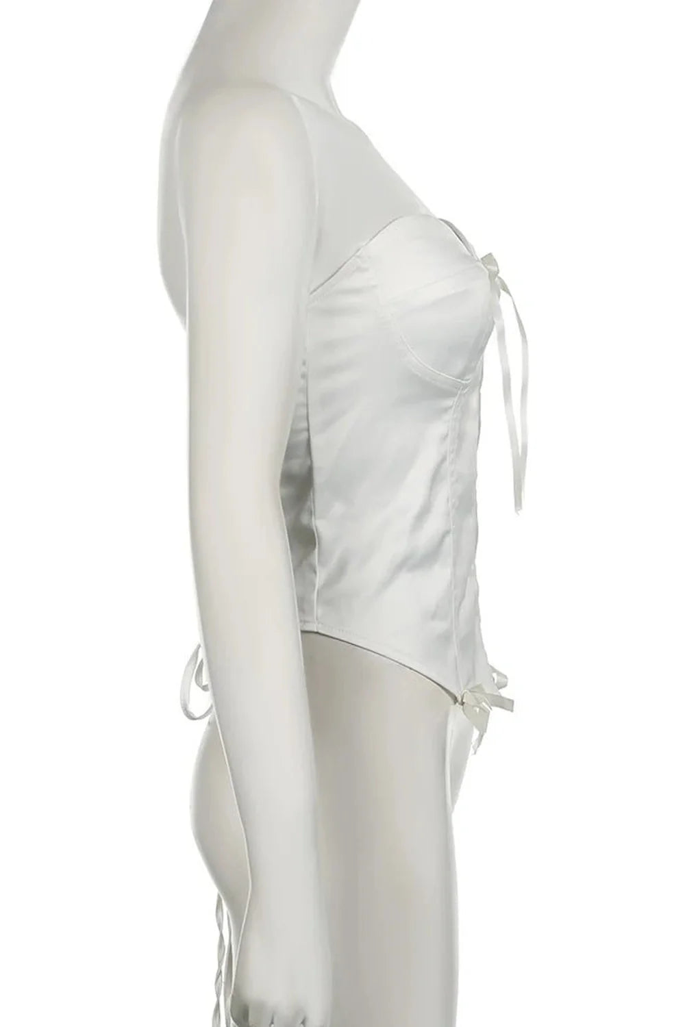 White Satin Lace-Up Bustier - Elegant and alluring.