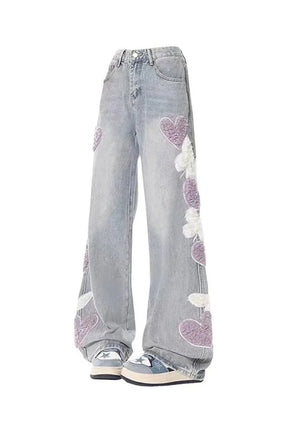 Fall Serenade of Hearts Wide-Leg Jeans