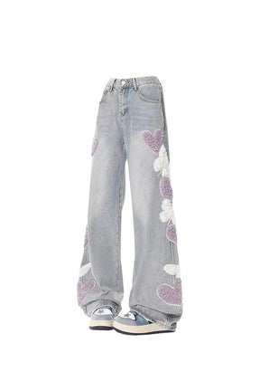 Fall Serenade of Hearts Wide-Leg Jeans