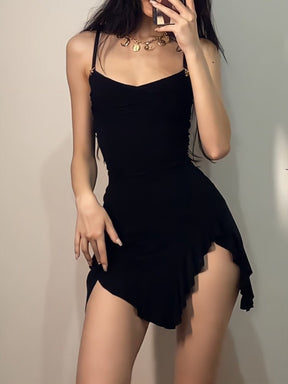 Sexy Black Spaghetti Strap Mini Dress