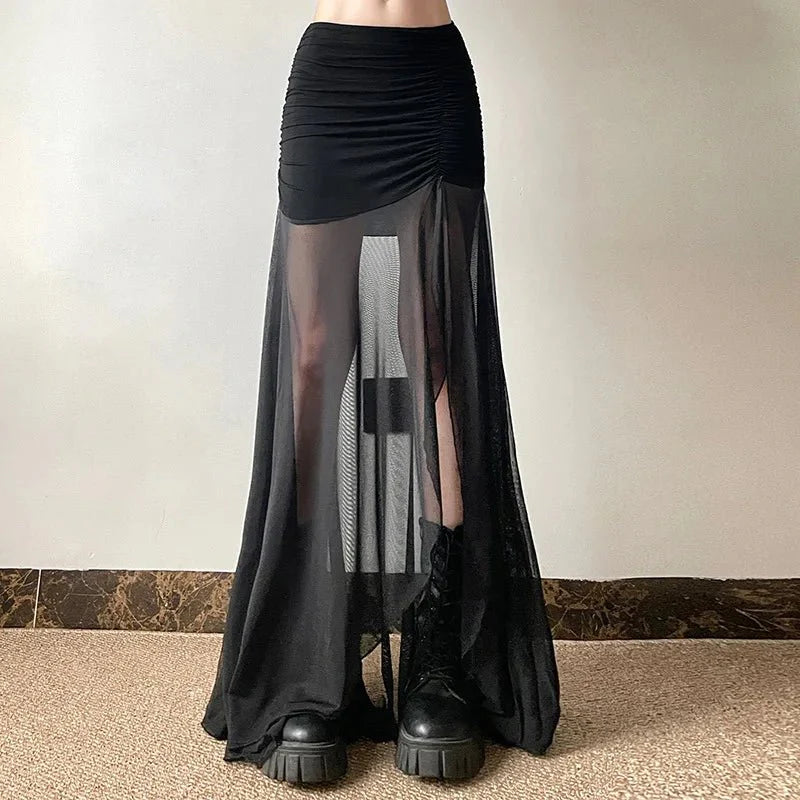 Elegant black sheer maxi skirt for all occasions.