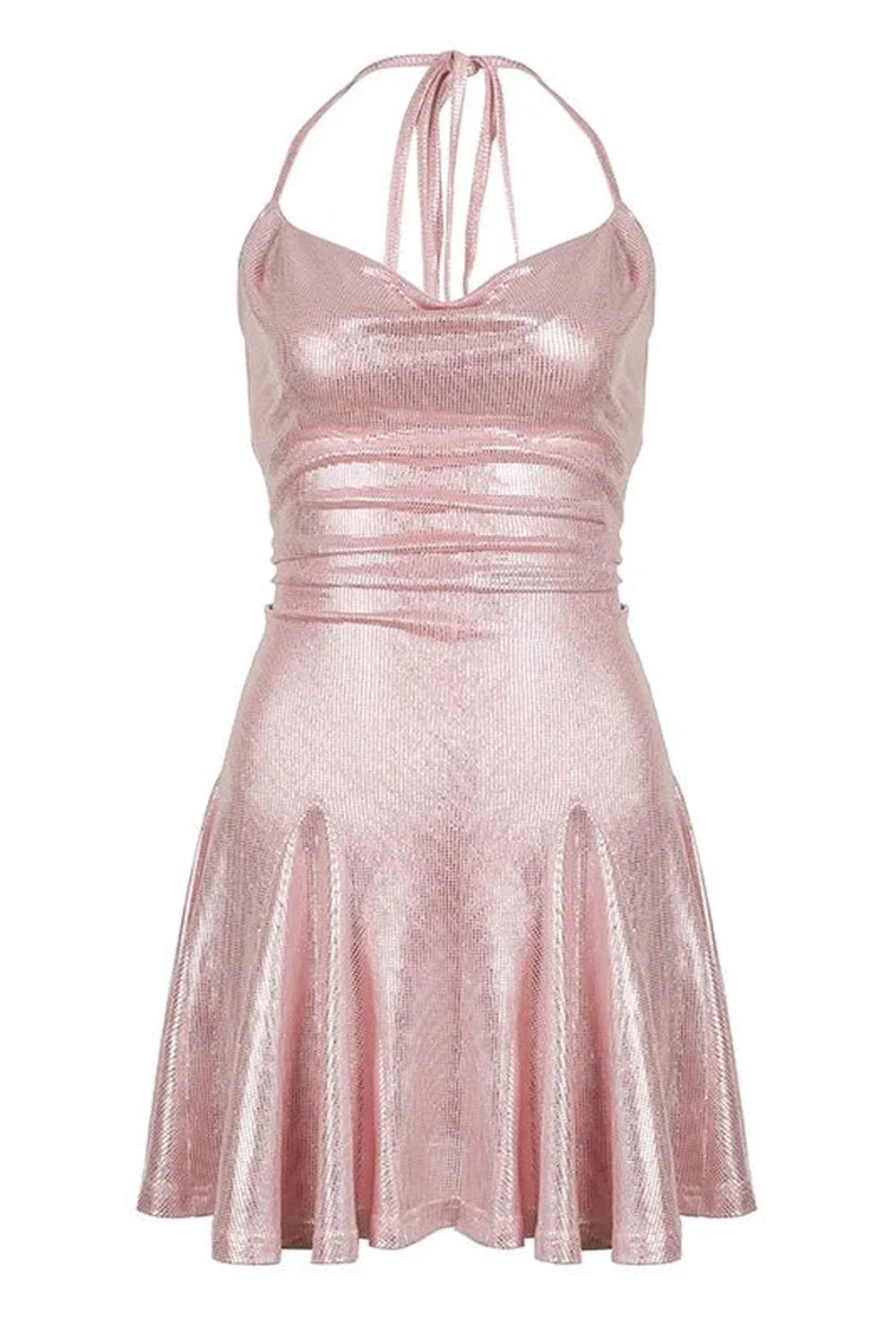 Shinny Collar A-Line Dress in Pink, elegant.