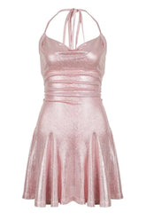 Shinny Collar A-Line Dress in Pink, elegant.