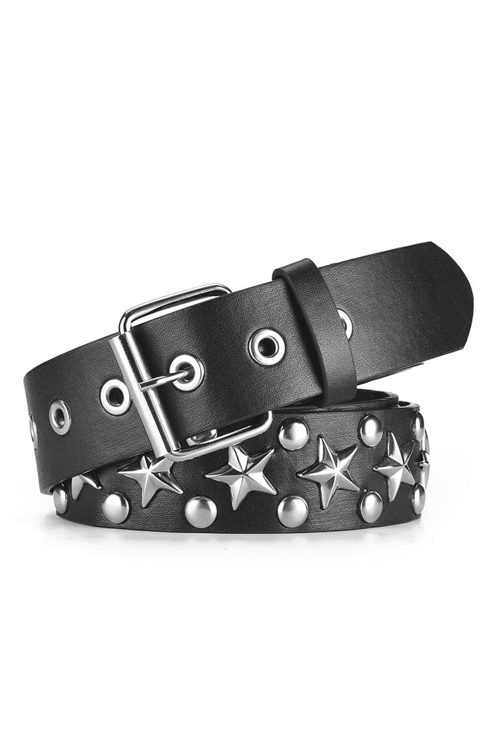 Black 3 Shiny Pyramid Rivet Belt: Edgy and stylish.