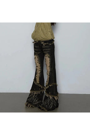 Shredded Flames Distressed Flare Pants