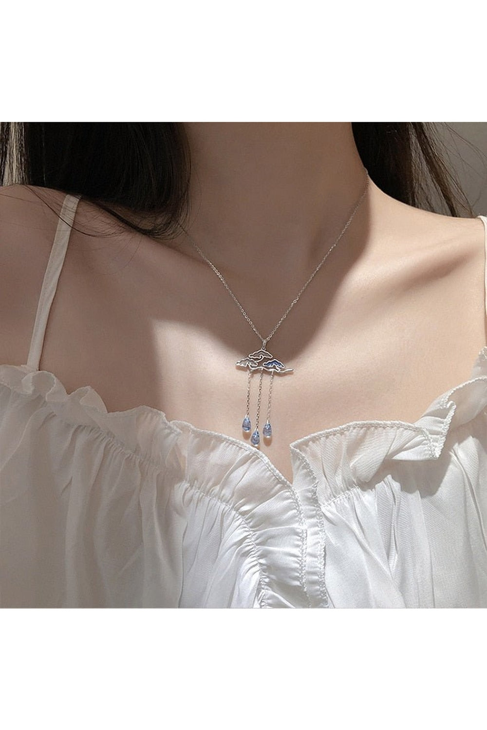 Silver Clouds Tassel Necklace