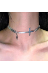 Silver Cross Spike Choker variant A, edgy style.