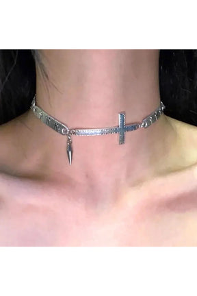 Silver Cross Spike Choker variant A, edgy style.