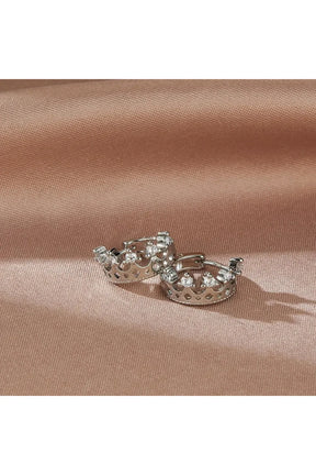 Silver Crown Hoop Earrings