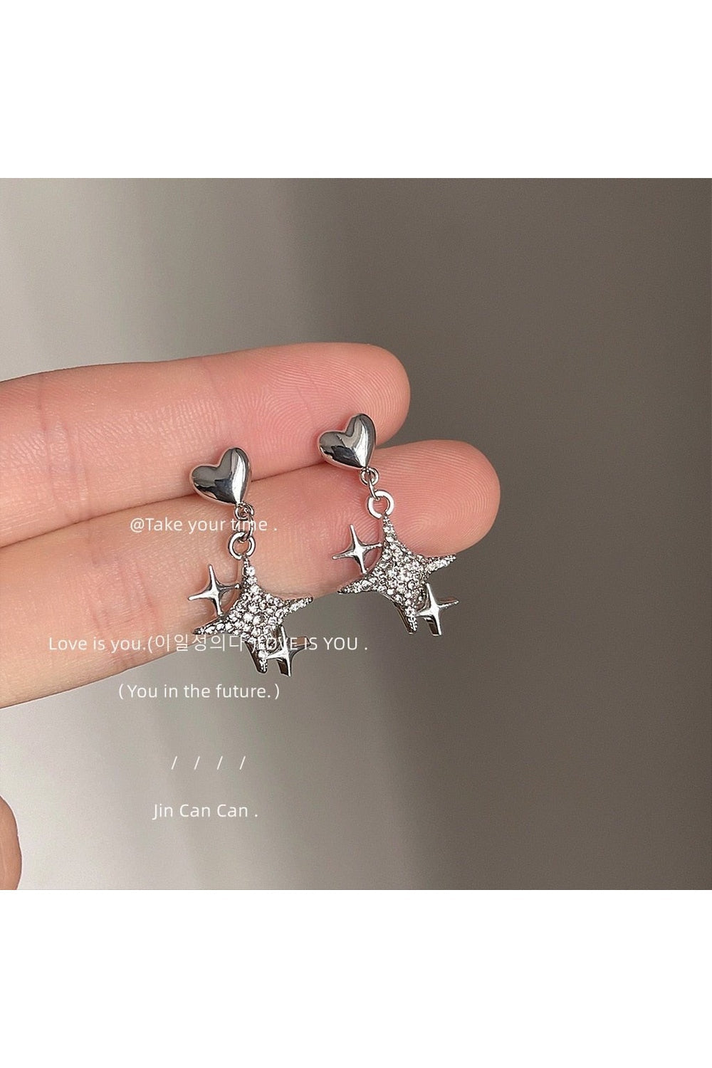 Silver Needle Star Stud Earrings