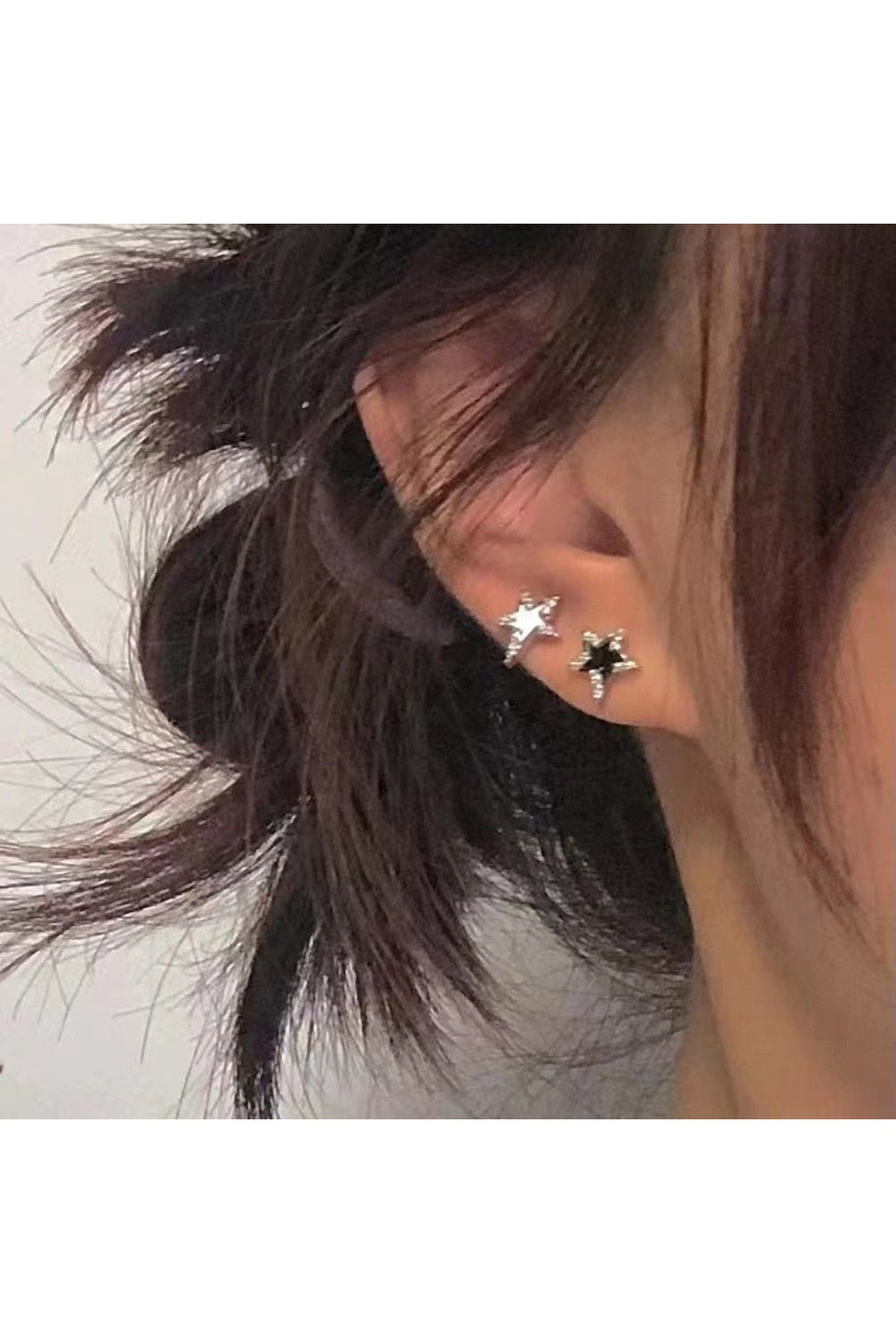 Silver Needle Star Stud Earrings