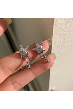 Silver Needle Star Stud Earrings