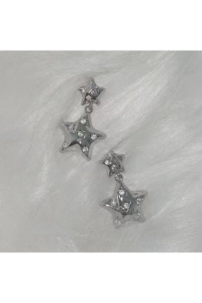 Silver Needle Star Stud Earrings