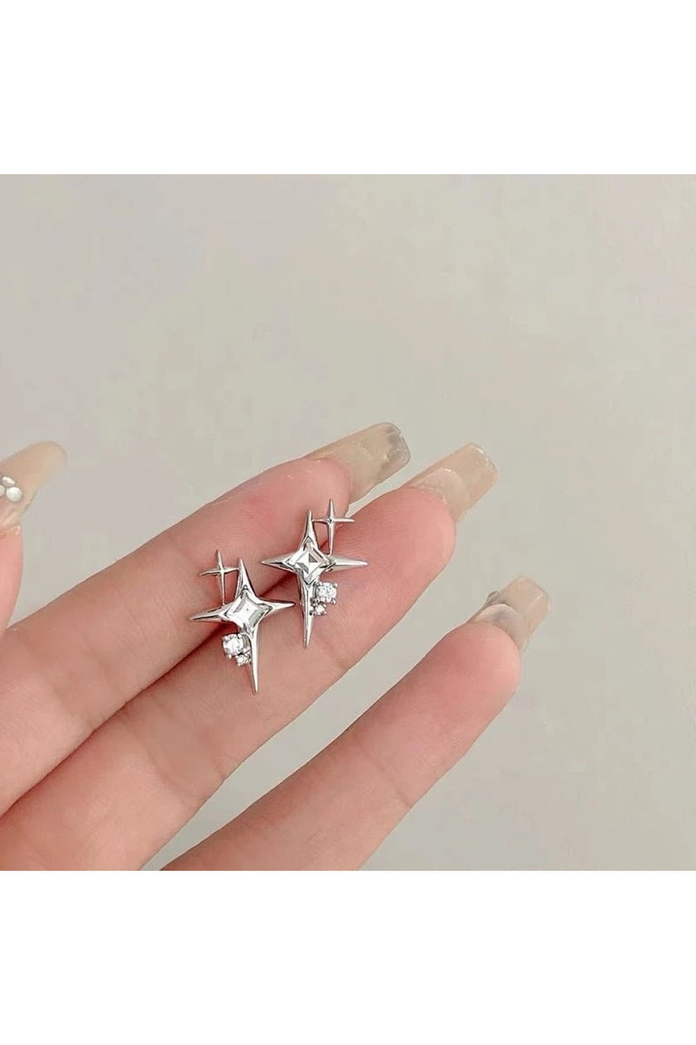 Silver Needle Star Stud Earrings