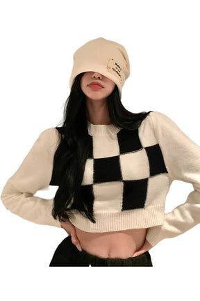 Fall Skate Girl Checkerboard Sweater