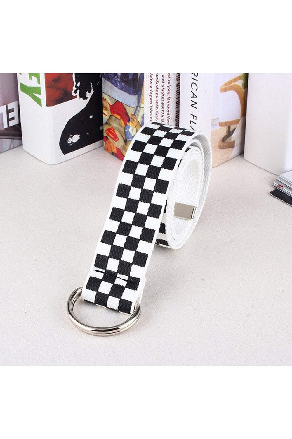 Stylish Skater Girl Black Plaid Canvas Belt.