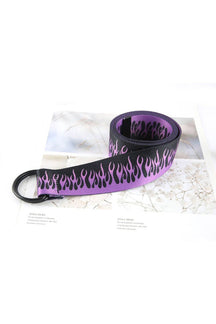 Stylish Skater Girl Flame Print Belt, D buckle purple.