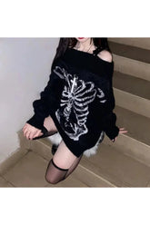 Cozy black sweater with Skeleton Shadow design.