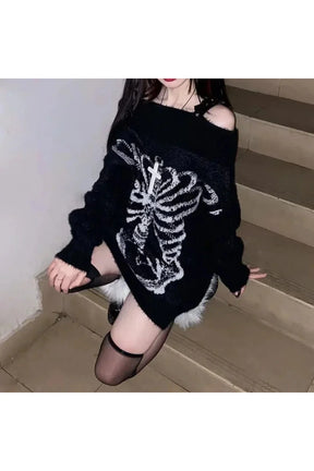 Cozy black sweater with Skeleton Shadow design.