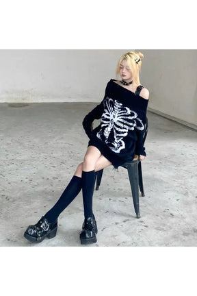 Cozy black sweater with Skeleton Shadow design.