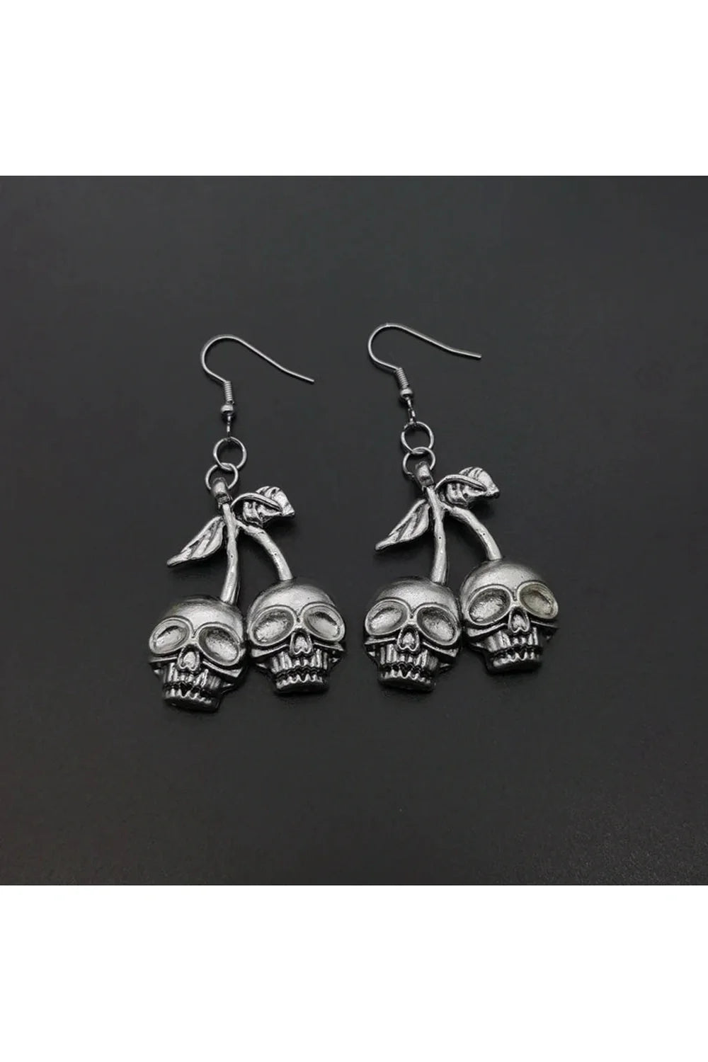 Black Skull Cherry Drop Earrings with style.