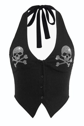 Edgy black Skull Rhinestone Crop Top.