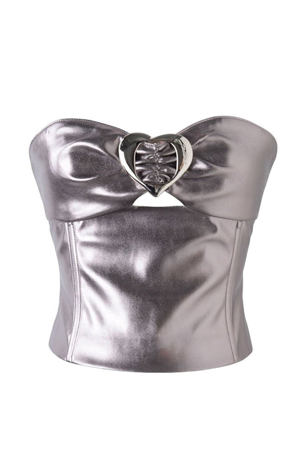 Silver Sleeveless Off Shoulder Crop Top, trendy attire.