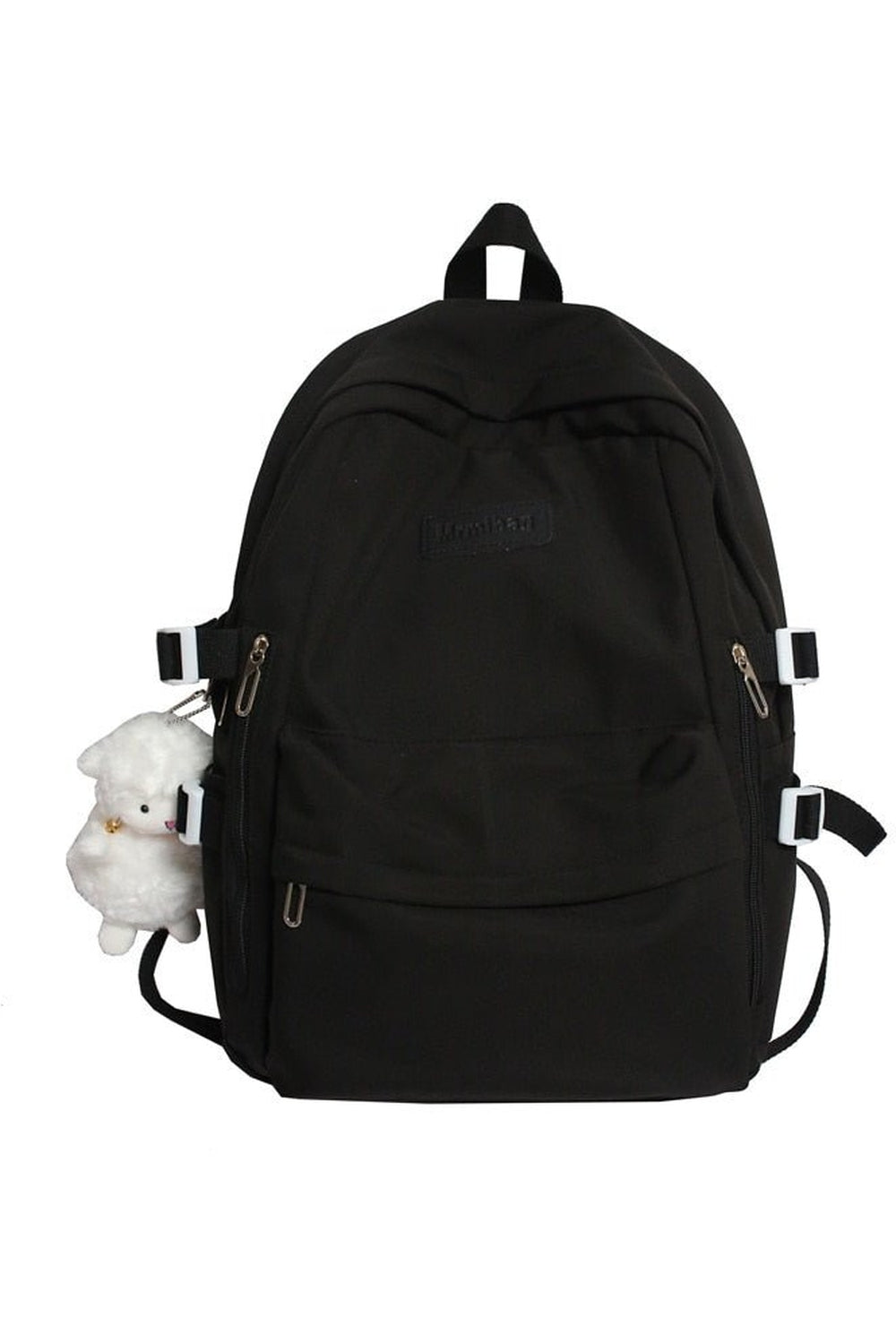 Compact black waterproof nylon backpack for everyday use.