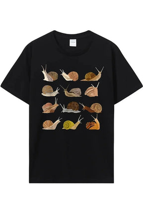 Black Snail Graphic Cotton T-Shirt featuring unique design.