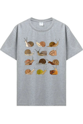 Snail Graphic Cotton T-Shirt in Sport grey, playful design.