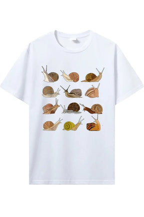 White snail graphic tee in soft cotton.